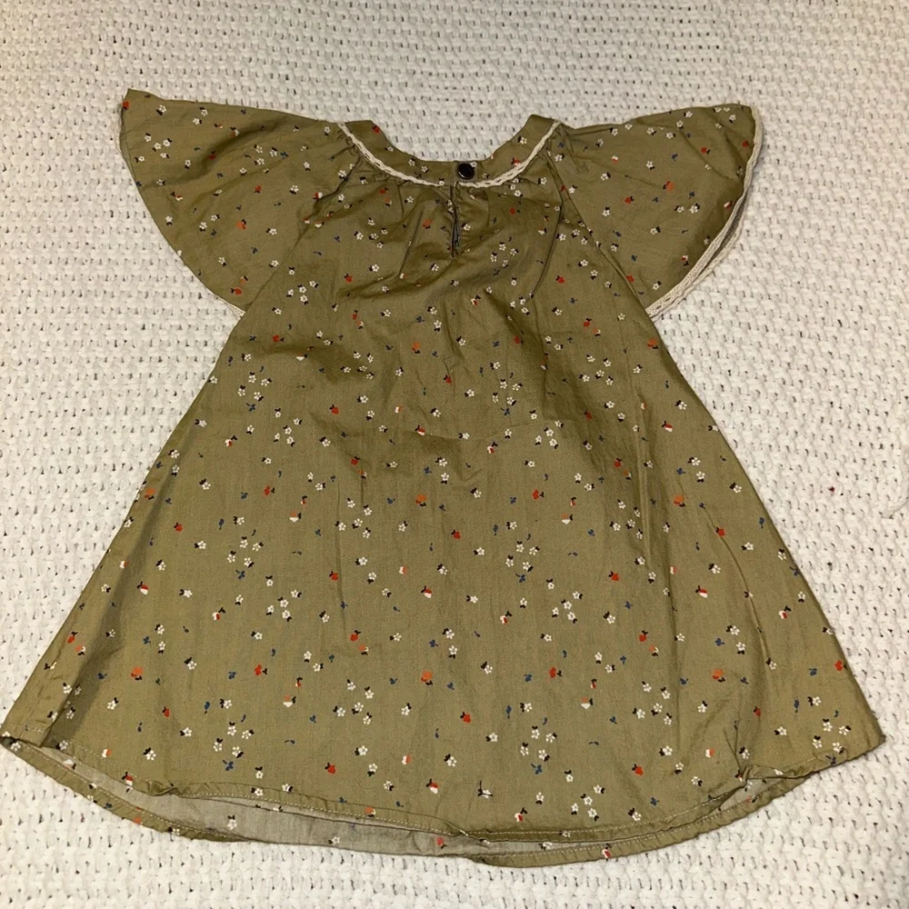 LA FAUTE‎ A VOLTAIRE BUTTERFLY floral butterfly sleeve Khaki green 2T